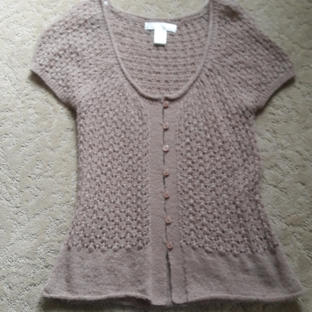 Short Sleeve Crocheted Button down Sweater